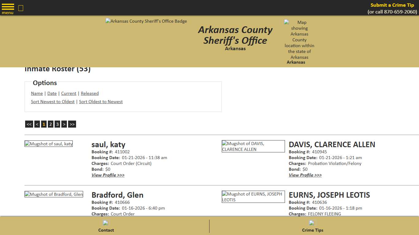 Inmate Roster - Current Inmates Booking Date Descending - Arkansas County Sheriff's Office, Arkansas